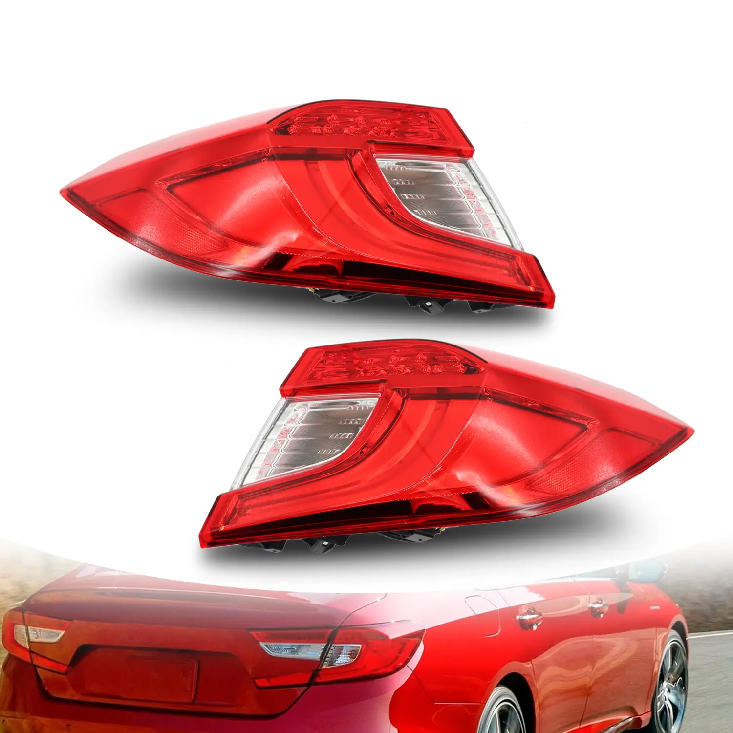 Nakkaa LED Inner & Outer Rear Tail Light Brake Lamp Assembly - Left & Right Sides, Multi Modes, Dynamic Scan, Direct Replacement, PP/PC Material, Optional Specs - LED Rear Lighting for 2018-2022 Honda Accord LX, EX-L, Sport