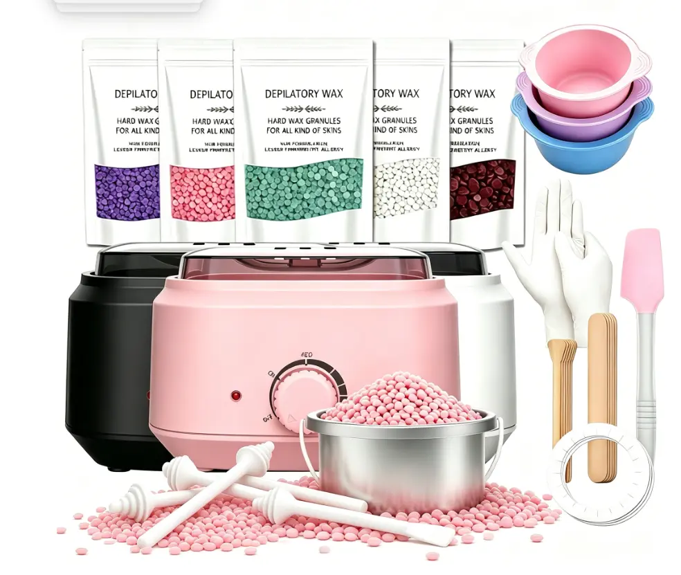 Wax Machine Kit for Hair Removal Nose & Face Waxing Heater and 500g Wax Beans , extra silicone Pot sticks Kit Depilatory Epilator Wax-melt Pot Paraffin Warmer Heating Machine Waxer Wax Tip Wax Kit Wax Hair removal,Wax bean Body Care Smooth