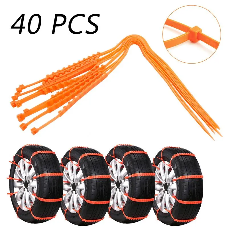 40pcs Universal Fit Tire Chains - Anti-Skid Wheel Belts with Safety Design, Tire Protection, Traction Boost for Cars/SUVs, Trucks, Emergency Winter Driving