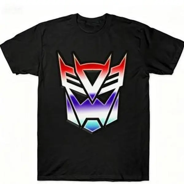 Gradient Rainbow Decepticons Logo Graphic T-Shirt Retro Transformers Villain Symbol Tee Unisex 80s Cartoon Movie Fan Black Short Sleeve Top cotton graphic tees