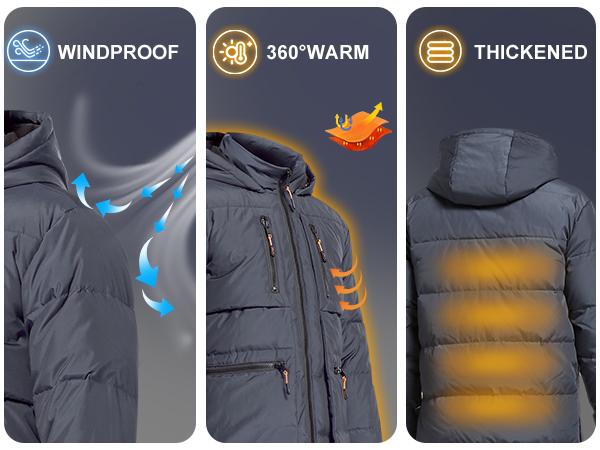 Orolay Men's Thickened Down Jacket, Versatile Winter Puffer Jacket for Outdoor & Daily Wear - Windproof, Multiple Pockets, and Warm Hood