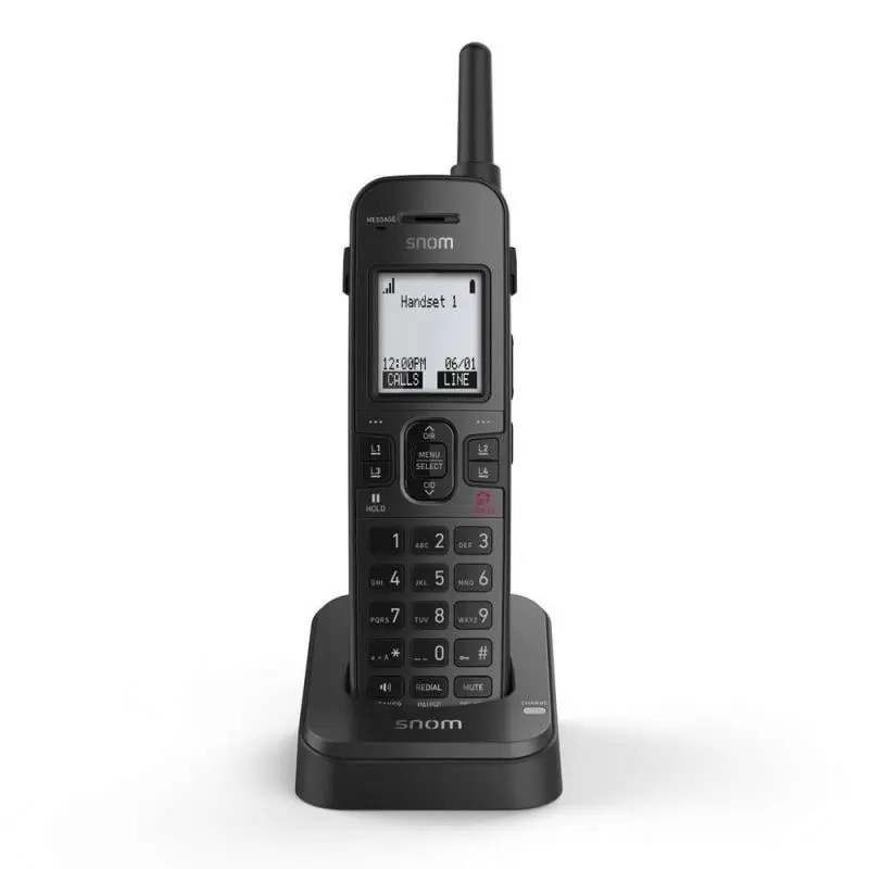 Snom SNO-M10R-KLE Handheld Cordless Rechargeable Digital Answering Machine - SIP DECT, 4-Line, Rugged, Digital Display, Wireless Call, Compact, Ergonomic, 7.25" Length, Suitable for All Ages, 2.4" Height