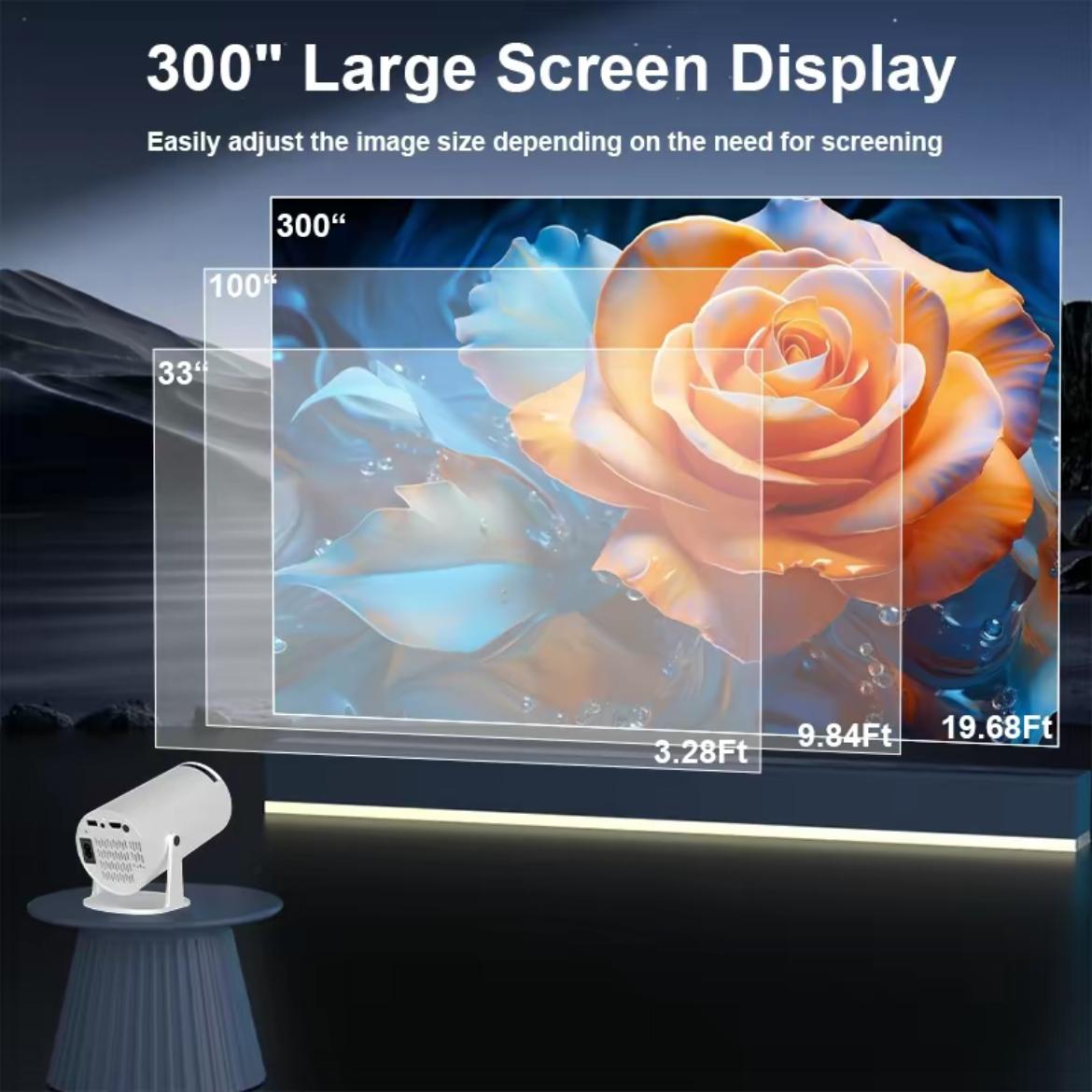 XBJ Mini Smart Projector HY300 with 4K/720P Resolution Android 11 WiFi BT 5.0 Auto Keystone 130" Screen 180° Flip Audio Home Theater Surround Sound Portable Projector