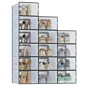 Stackable Shoe Storage Boxes, 15-Pack Plastic Shoe Organizers with Lids, Large Shoe Rack & Holder for Closet, Under Bed, Entryway, Sneaker Display and Storage Containers