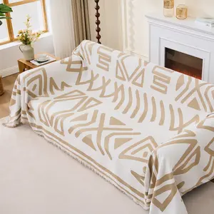 TAQUE Boho Couch Cover Sofa Covers, Chenille Furniture Protector for Sectional Sofa, Anti Slip Couch Covers for 2 Cushion Couch, Washable Slipcover for Dog Sofa Protector