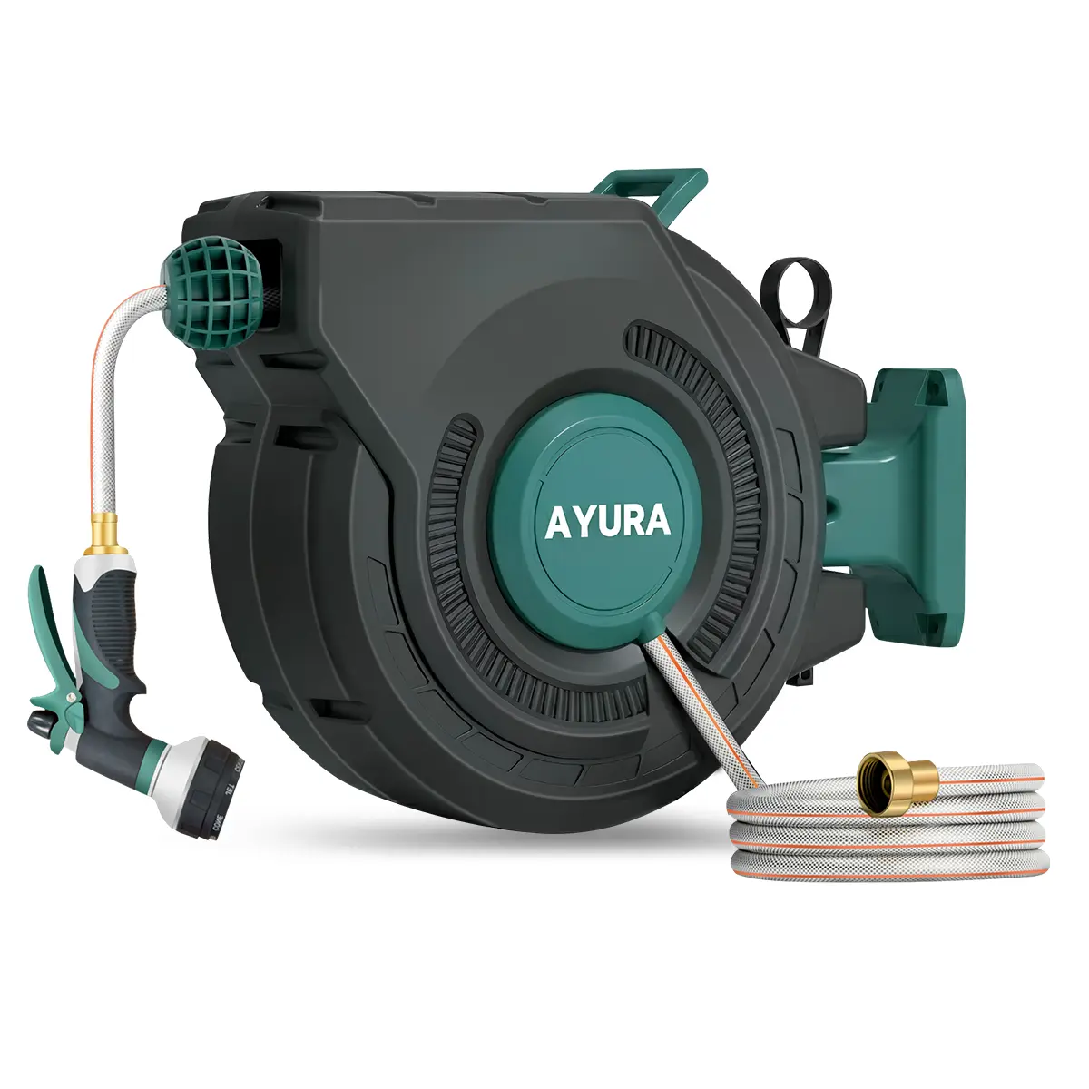 Wall-Mounted Retractable Garden Hose Reel - Automatic Slow-Rewind, 8-Pattern Nozzle, Adjustable Length Lock (Tools & Hardware Power Tool Accessory)