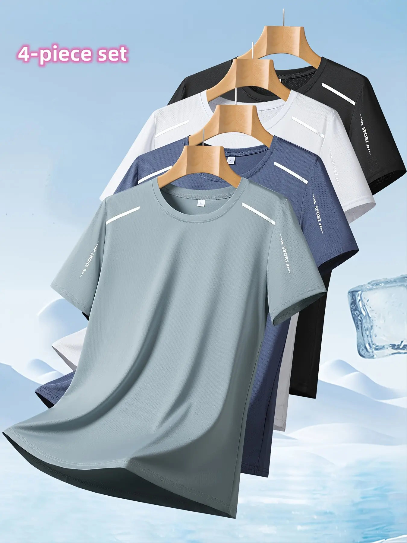 Men’s 4-Pack Quick-Dry Sports T-Shirts – Breathable Moisture-Wicking Crew Neck Short-Sleeve Tops, High-Stretch Cool & Comfortable Fast-Dry Fitness Shirts, Summer Casual Outdoor Breathable Tops