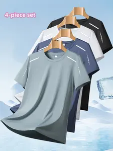 Men’s 4-Pack Quick-Dry Sports T-Shirts – Breathable Moisture-Wicking Crew Neck Short-Sleeve Tops, High-Stretch Cool & Comfortable Fast-Dry Fitness Shirts, Summer Casual Outdoor Breathable Tops