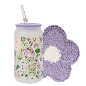 St Patrick's Day Bundle 16oz Glass Can Cup with Lid & Straw Festive Design High Quality Decal Fits Cup Holders Irish Flair Drinkware - Silicone, Printed