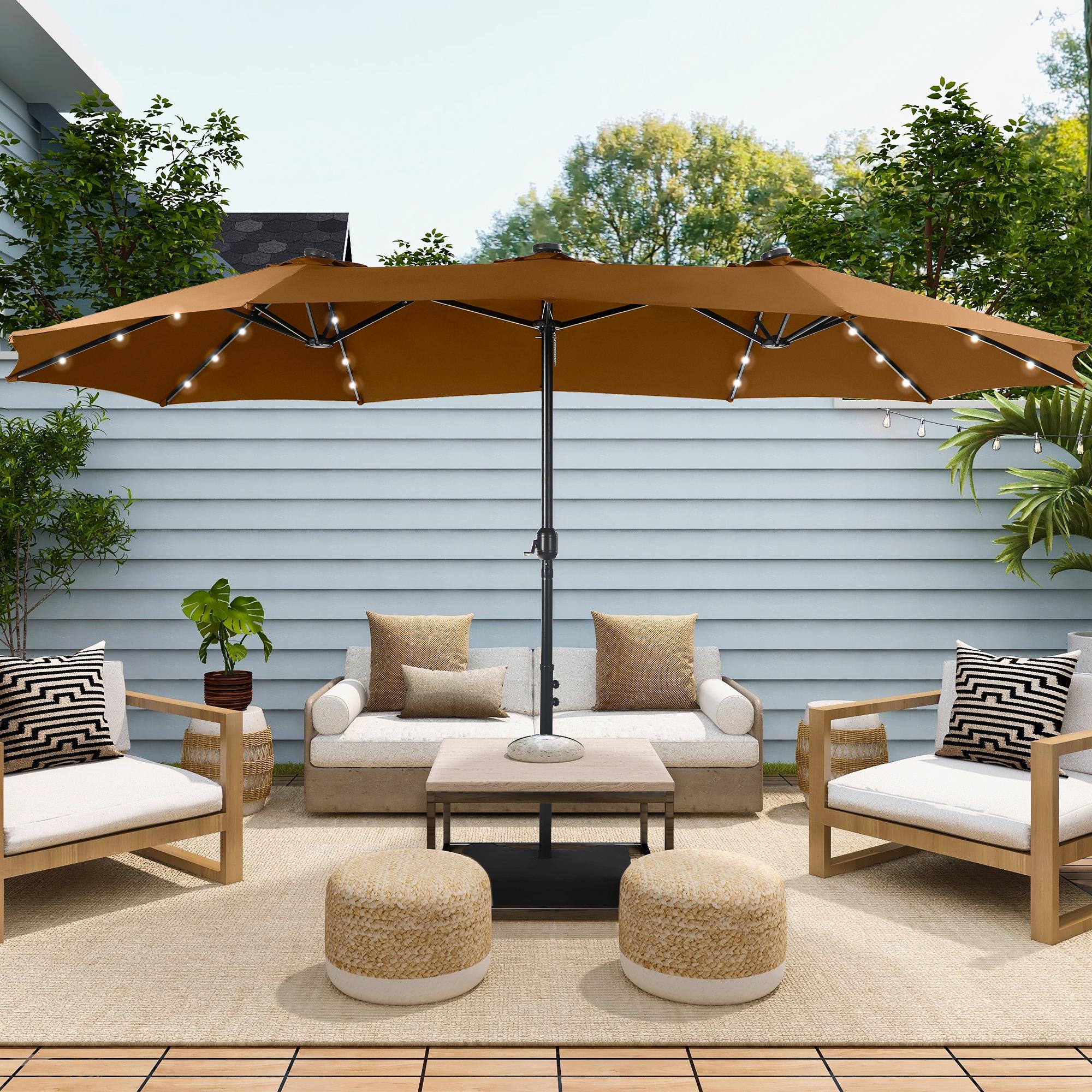 [SummerVibes] Phivilla Home 15ft Large Outdoor Patio Umbrella with Base – LED Light Option, Double-Sided, Crank Handle, Waterproof