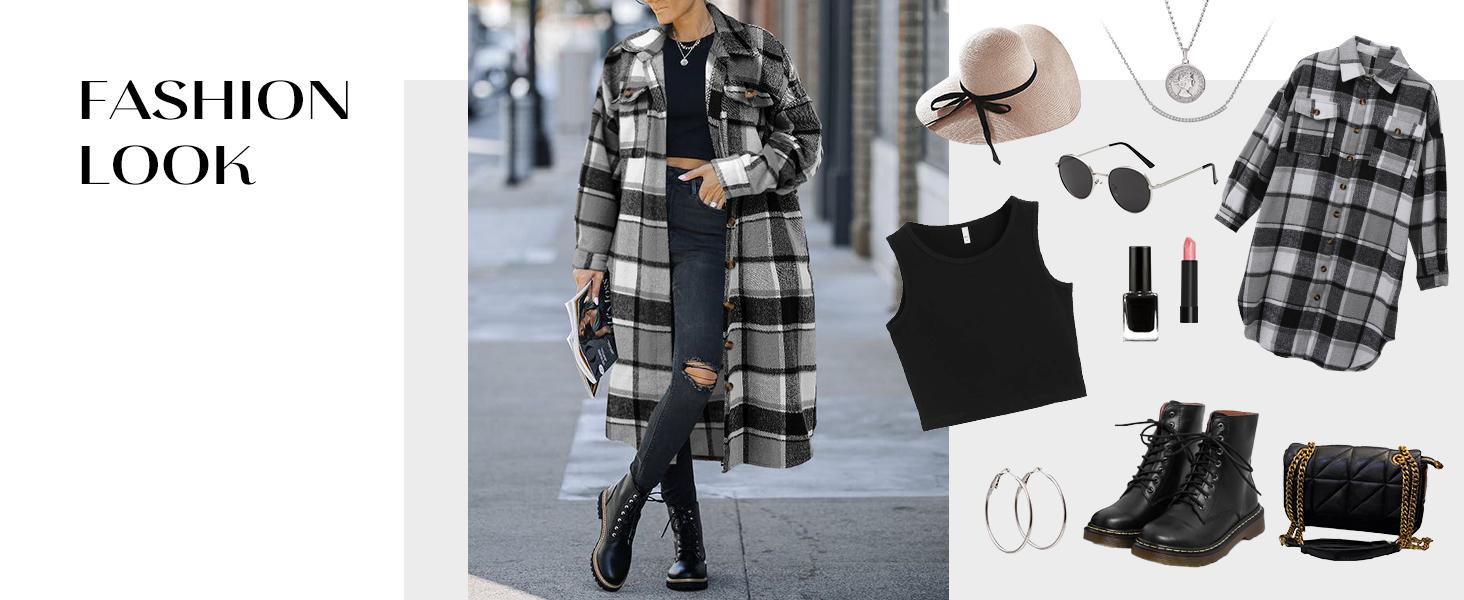 Angerella Womens Plaid Shacket Jacket Long Corduroy Shirt Casual Lapel Button Down Flannel Trench Coats fit check SpringStatements