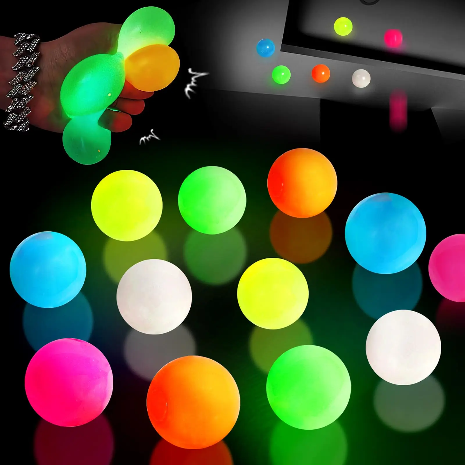 6 Pcs Glow In Dark Ball, Sensory Fidget Toys for Anxiety Relief, Stress Relief Round Self-adhesive Luminous Ball, Decoration Supplies for Party