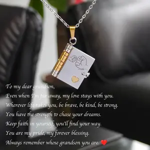 Book Necklace for grandson/Granddaughter/Daughter/Son.Meaningful Jewelry of Love – Perfect Christmas Gift for Her/Heartfelt Black Friday Surprise