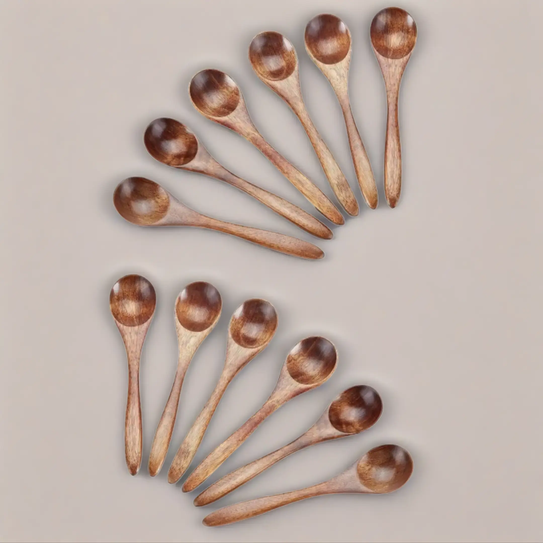 Handmade Natural Wood Mini Teaspoons Set - 6/12 Pcs, 1.2in Diameter, 5.3 inches Long Wooden Kitchen Utensils, Polished, Durable Smooth Finish, Unisex Tableware for Daily Use, Dishwasher Safe Festive Party Gifts