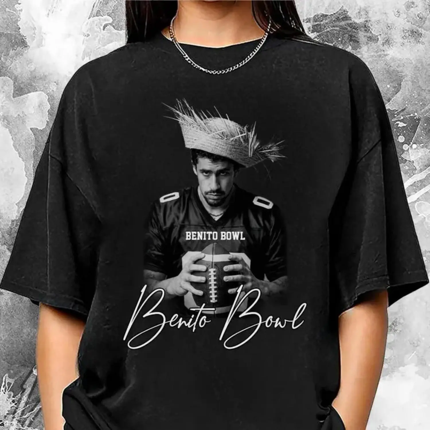 Women's Graphic T-Shirt with Retro 90s Bunny Football Print, Soft Relaxed Fit Crewneck for Casual Streetwear, Layers with Jackets, Football Fashion, Breathable Fabric, 90S Retro Nod, Bold Retro Bunny