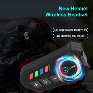 Motorcycle Helmet Bluetooth Headset - 5.4 Wireless Stereo with RGB Lighting, 300M Intercom, DSP CVC Noise Reduction, HiFi Sound, Voice Control, Hands-Free Calling for Snowmobile, Commuters