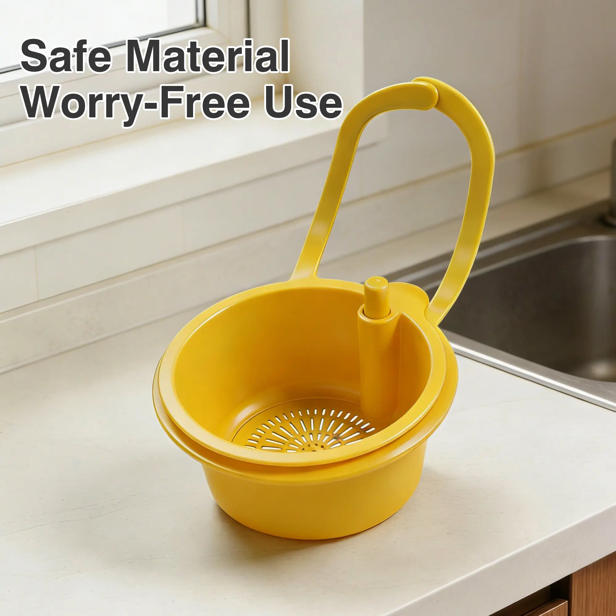 Hanging Kitchen Water Filter Basket (1 Count) - Green or Yellow, Odor-Free Sink Food Colander Kitchenware, Anti-Clogging Strainer, Easy-to-Clean for Campers, Apartments, Dormitories