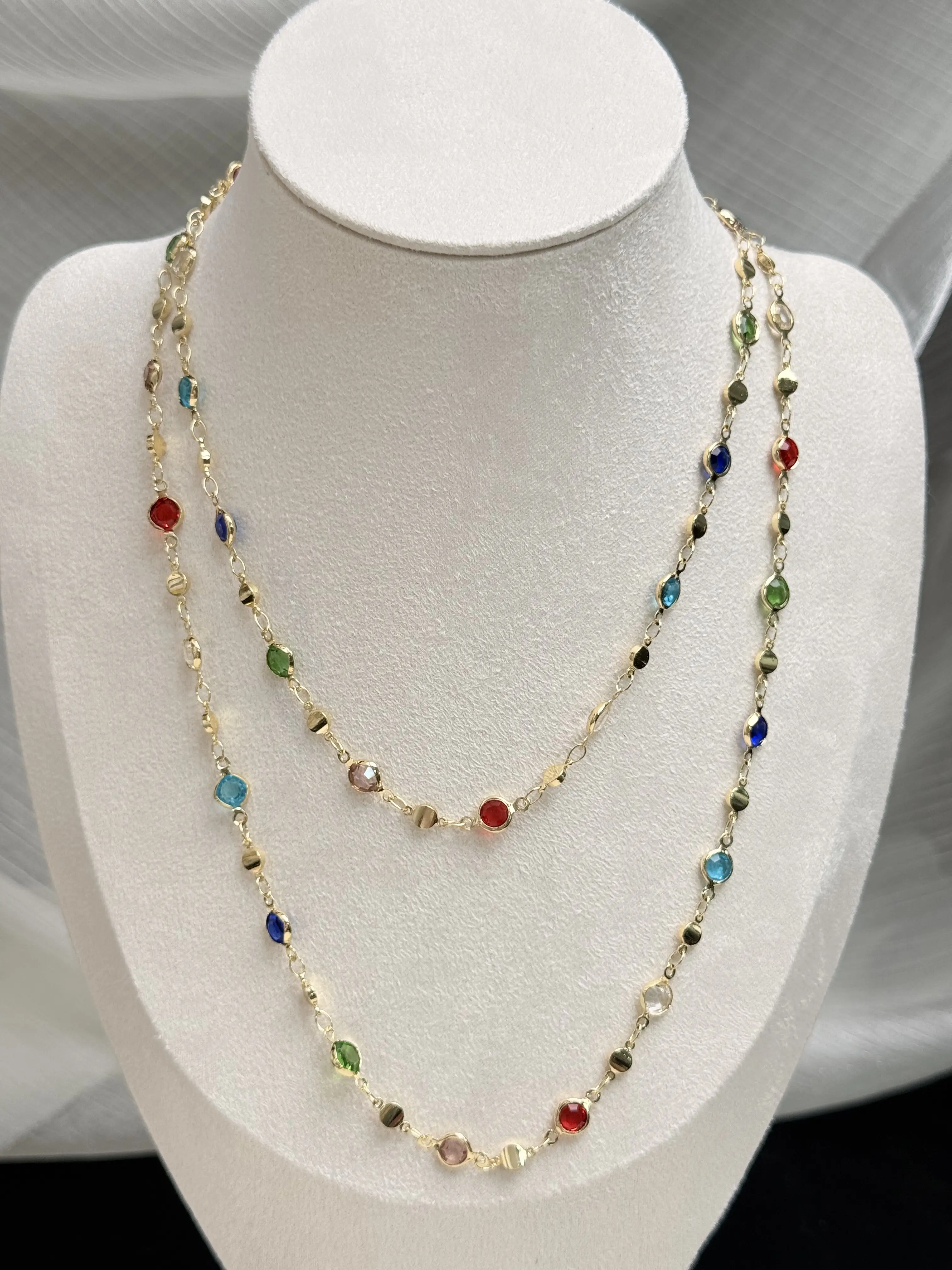 Long Crystal-Style Necklace, Multicolor Gold-Tone Wrap Chain, Versatile and Stylish Costume Jewelry for Vacation or Party Looks, Daily, Elegant, Everyday Outfits, Fashion, Female, Chain & Link, Long Gold-Tone Chain