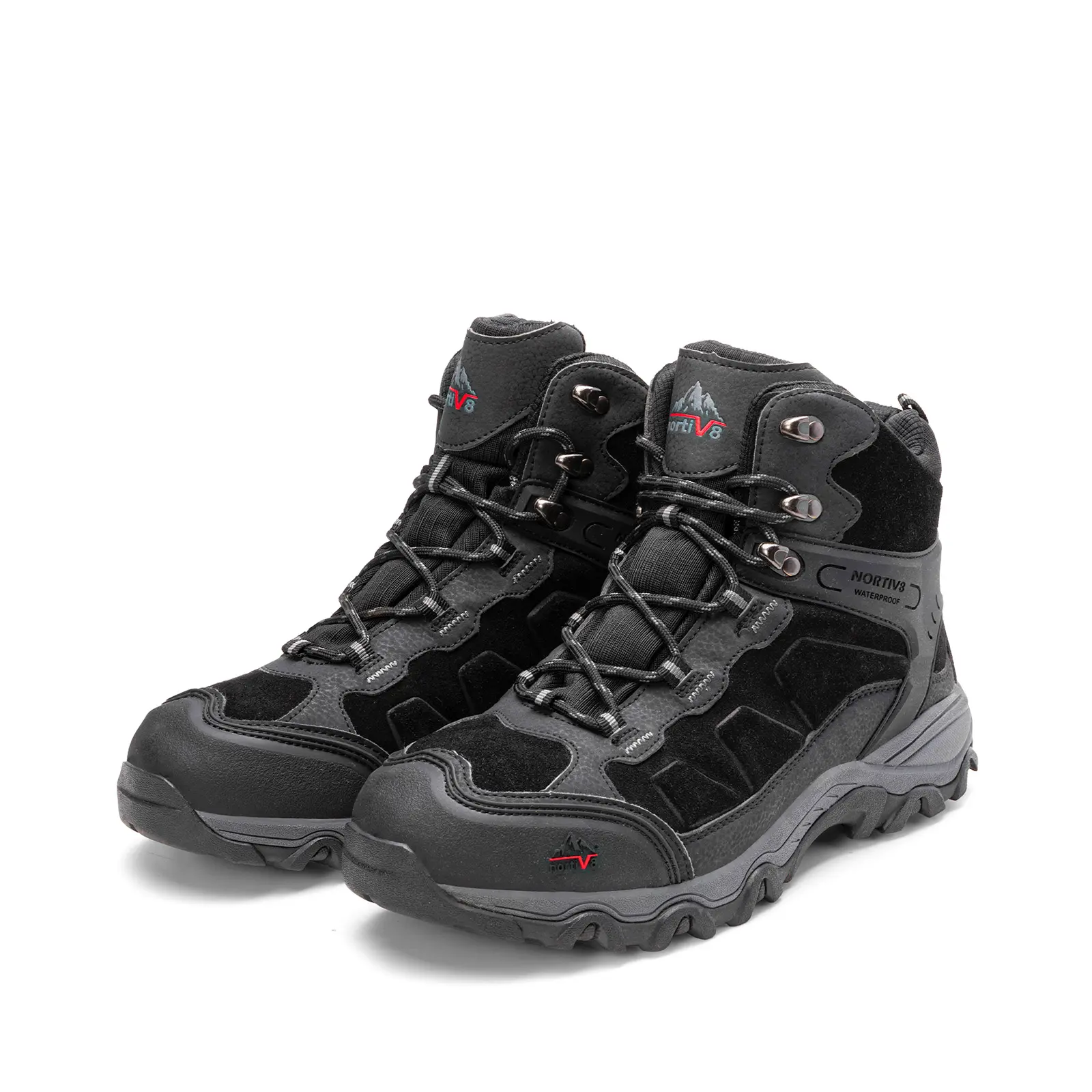 NORTIV 8 Men's Waterproof Suede Leather Hiking Boots, Lightweight Outdoor Trekking Footwear with Multi-Directional Traction, Lightweight Waterproof Hiking, Hiking/Camping, Leather/Fabric, Mid Boot tiktokshopbacktoschool, Waterproof Hiking Shoes, Adjustabl