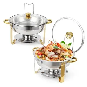 2-Pack Stainless Steel Square Chafing Dish Set - 16.5" Food Warmer with Lid, Buffet Server for Catering, Weddings & Home Parties（Gold）