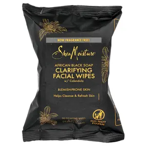SheaMoisture African Black Soap, Clarifying Facial Wipes With Calendula, Fragrance Free, 30 Cleansing Wipes