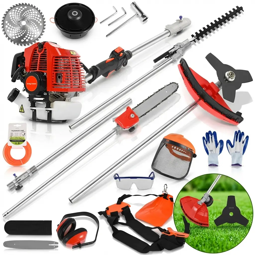Powerful 52cc Petrol Hedge Trimmer, Brush Cutter & Chainsaw with Full Function Guard Garden Lawn Mower Grasscutters