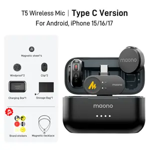 Maono T5 Wireless Lavalier Microphone, Audio Noise Reduction, Compatible with PC Camera, iPhone, Type C Android Smartphone, Ideal For Youtube, Facebook,TikTok Video Vlogging, Streaming, Recording, Interview, Content Creating.