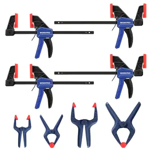 #SpringGlowUp WORKPRO 8-Piece Clamp Set for Woodworking, 4-pack 4-1/2" Mini Bar Clamps and 4 Spring Clamps, Light-Duty Quick-Change Clamp/Spreader with 50 lbs Load Limit