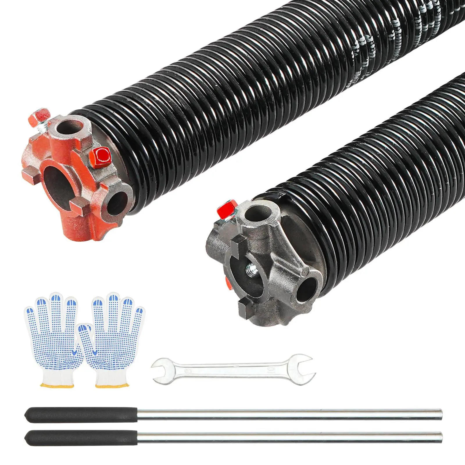 VEVOR Garage Door Torsion Kit Complete Pack with Complete Accessories, 0.218x2x24 in Electrophoresis Coated Spring Steel Pair, Non-Slip Winding Bars, 16000-Cycle Extended Lifespan, DIY Replacement Kit with Gloves & Mounting Wrench