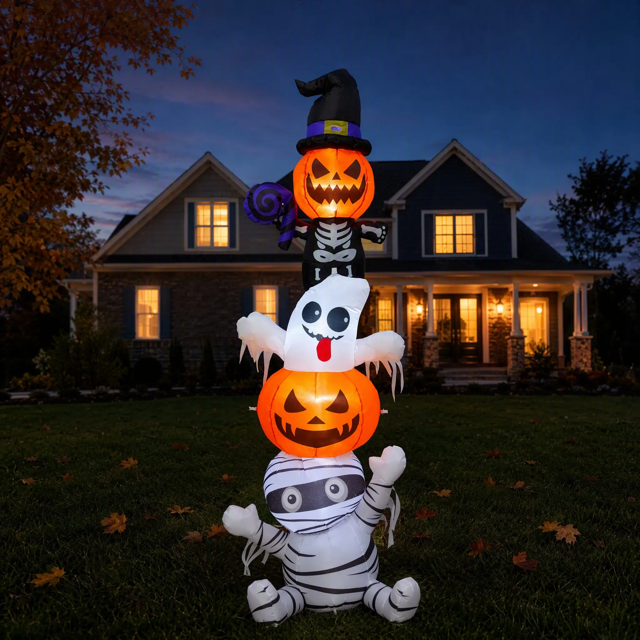 6-Foot Halloween Inflatable Pumpkin Stack Mummy Ghost, LED-Lighted Water Proof Decoration, Outdoor Yard Lawn & Garden Ornament for Holiday Party Spooky Scenics