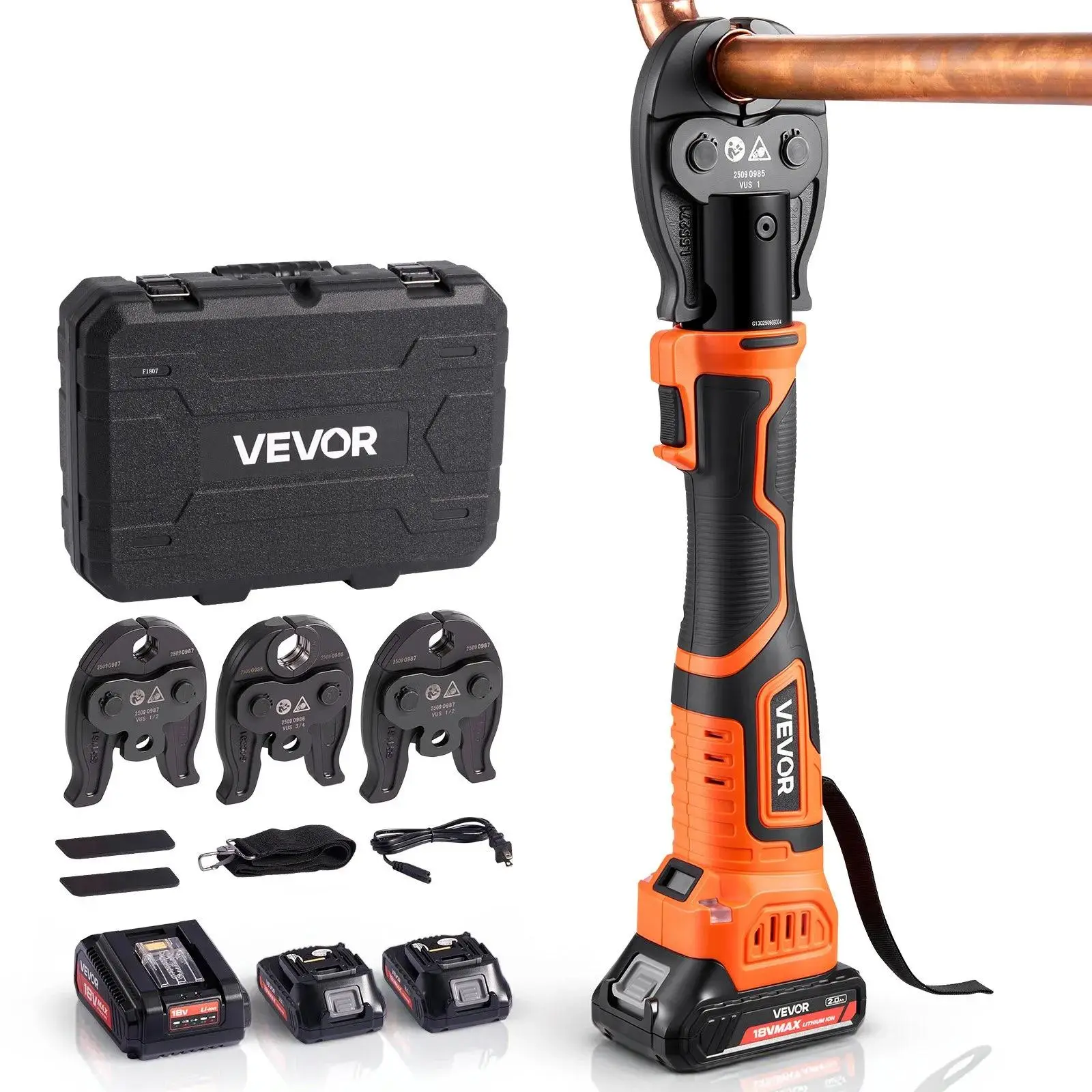 【summerfinds】VEVOR ProPress Tool Kit, 18V Electric Pipe Crimping Tool for 1/2", 3/4", 1" Copper Tubes, Pro Press Copper Crimper Tool with 3 VUS Press Jaws, Fast Charger & Carrying Case,father'sdaygifts