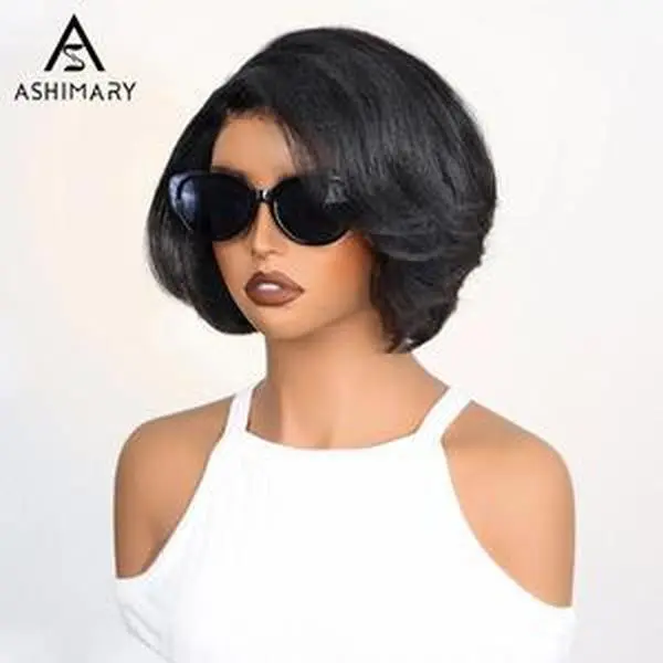 [New Arrival] Yaki Straight Layered Wig 6x4.5 Lace Closure Short Pixie Cut Wig for Black Women Silk Press Human Hair Bob Wig#Summervibes