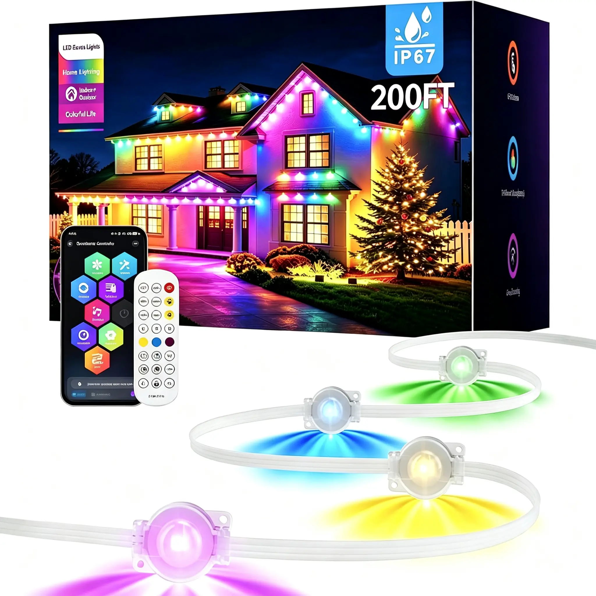 Permanent Outdoor Eaves Lights 300FT (2 Rolls) RGB LED Point Lights, IP67 Waterproof Smart App & Remote Control House Roof Permanent Holiday Lights for Villa Patio Halloween Christmas Year-Round Decor