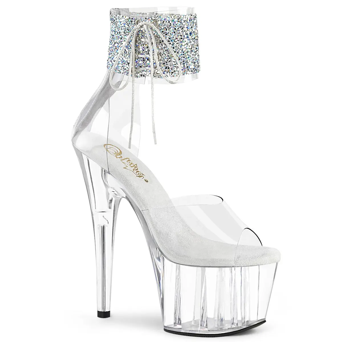 Pleaser Adore-724RS-02 Women's Heeled Sandal - 7 in Heel, 2 3/4 in Platform, Crystal Rhinestones, Elegant Fashion Footwear, Lace-Up Shoe, 2 3/4 Inch Platform, 7 Inch Heel, Crystal Rhinestones Women's Heeled Sandals, High Heel, Crystal Stones