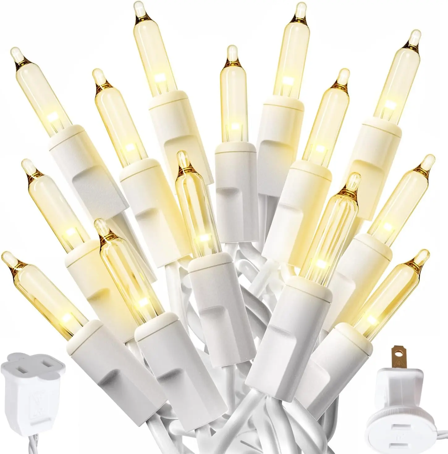 100-Count Warm White Christmas Lights on White Wire, 20 ft