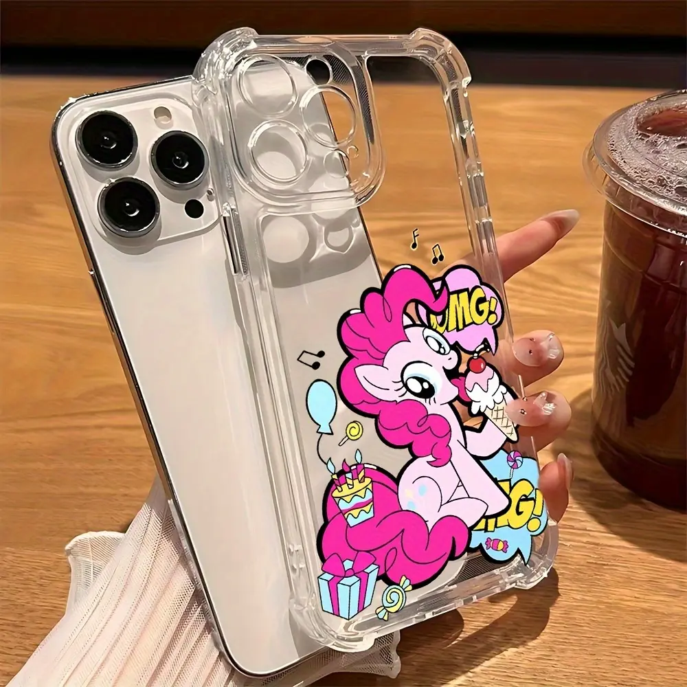 Pink Pony Shockproof Transparent Soft Back Cover - Protective Cellphone Case with Protection for iPhone 16,15,15 Plus,14,13,12,11 Pro Max,X,XR,XS Max,8,7 Plus - Mobile Phone Accessories