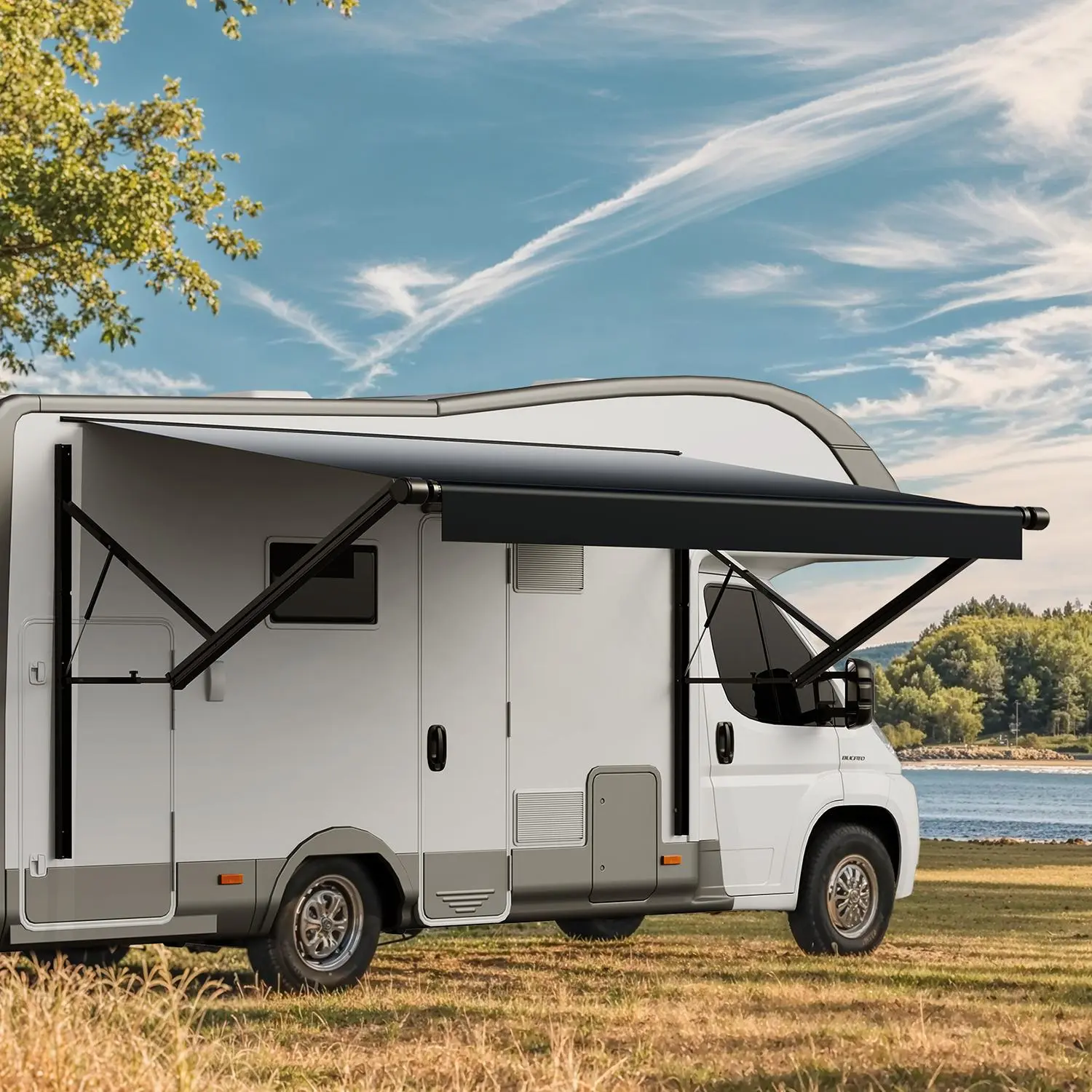 【SummerFinds】VEVOR Motorized RV Awning Complete Kit, 18' Retractable Awning with Aluminum Alloy Frame, Outdoor Trailer Awning, Fit for Most RVs(Black Fade)