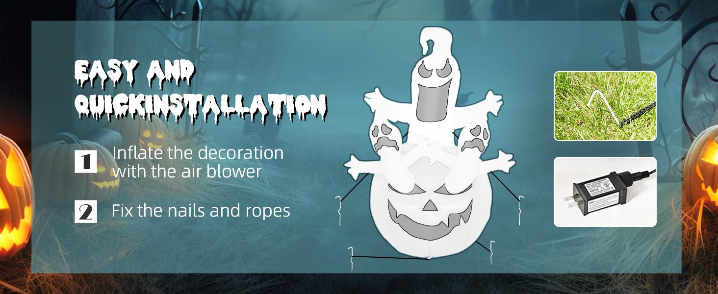 HOMCOM 6' Inflatable Halloween Jack-O-Lantern Pumpkin and Ghosts , Blow Up Outdoor LED Yard Display, Waterproof