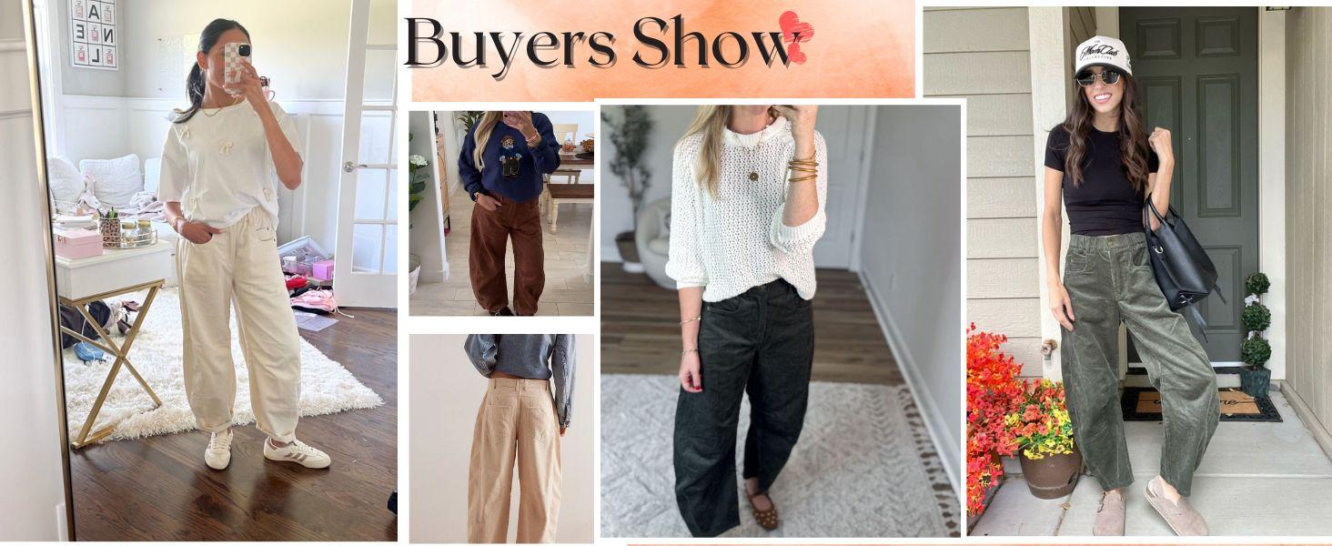 Corduroy Barrel Pants for Women Cord Pants Mid-Rise Wide Leg Baggy Trousers with Pockets Vintage Style Fall Winter 2026 Spring Summer Loose Fit Pant SpringStatements