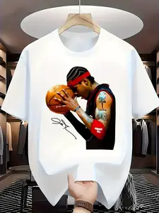 Men's Basketball Shirt - Soft Breathable Athletic Tee, Dynamic Basketball Player Graphic with Red Bandana - Gym, Casual & Game Day Outfit - Machine Washable Sports Apparel for Men