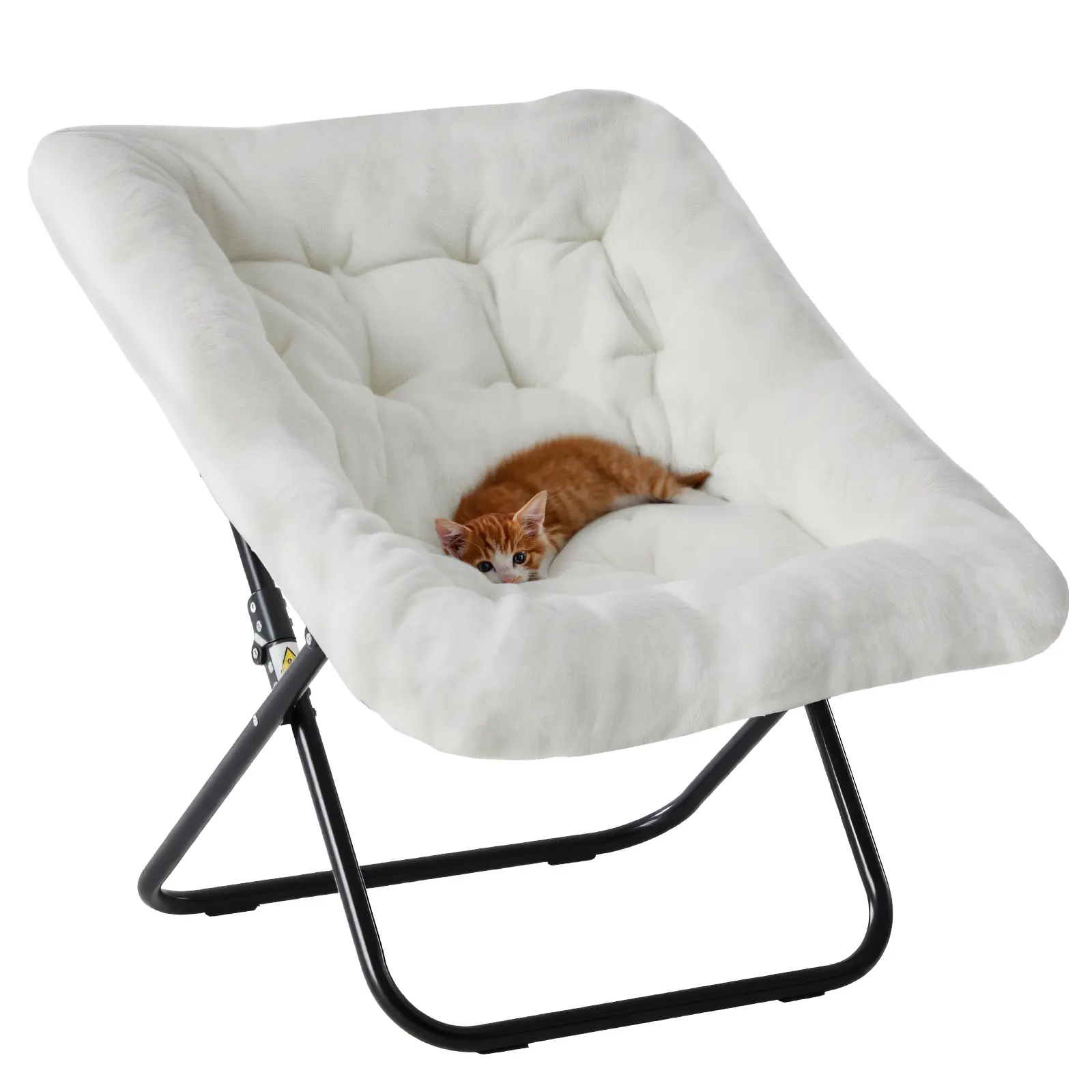 Cozy Rectangle LeisureChairs Faux Fur Living Room Reading Lounge Furniture Folding Comfy with Soft Thick Padded Seat Metal Frame Modern Style for Bedroom Home