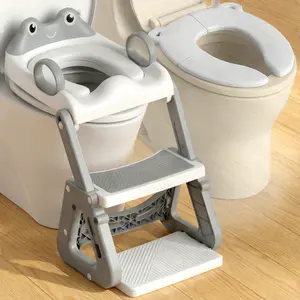 Potty Training Seat with Folding Travel Potty Seat for Toddlers, 2 in 1 Potty Training Toilet Seats, Anti-Slip Toddler Toilet Seats with Steps, Waterproof Cushioned Mat and Splash Guard, Grey