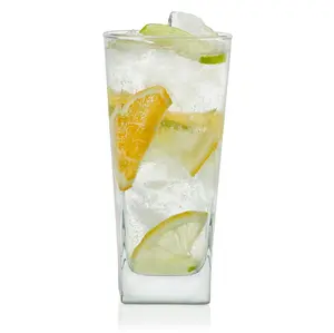 Libbey City Tumbler Glasses Set, 14.3 Oz Clear, Tall Drinking Glasses Set of 8, Thick, Square Glass Cups Set for Casual Dining and Daily Use