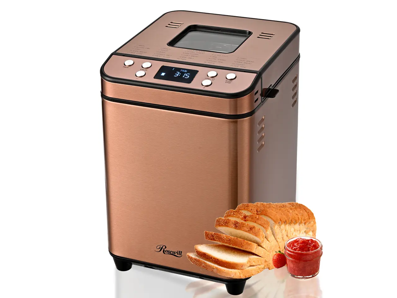Rosewill 25-in-1 Automatic Bread Maker Machine with 3 Loaf Size up to 2LB, 700W High Power Dual Heater Bread Maker with BPA-free Nonstick Coating Pan, Max 15 Hours Delay Timer, Low Noise - Cinnamon