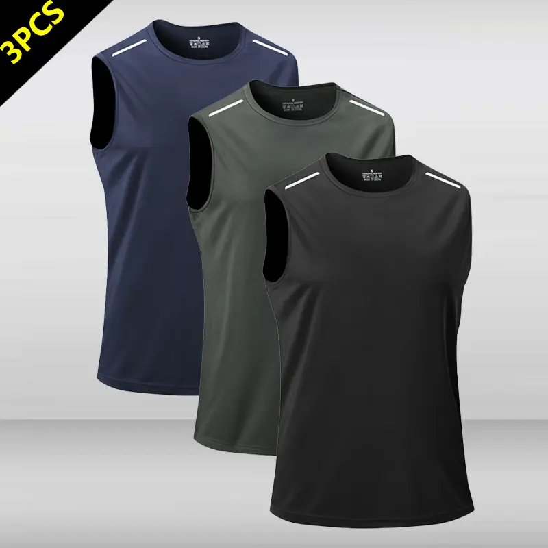 Men’s 3-Pack Sleeveless Tops – Simple, breathable, lightweight athletic tank tops with a versatile casual style for gym workouts, training, and casual outings; sleeveless tank tops are a men’s summer wardrobe essential
