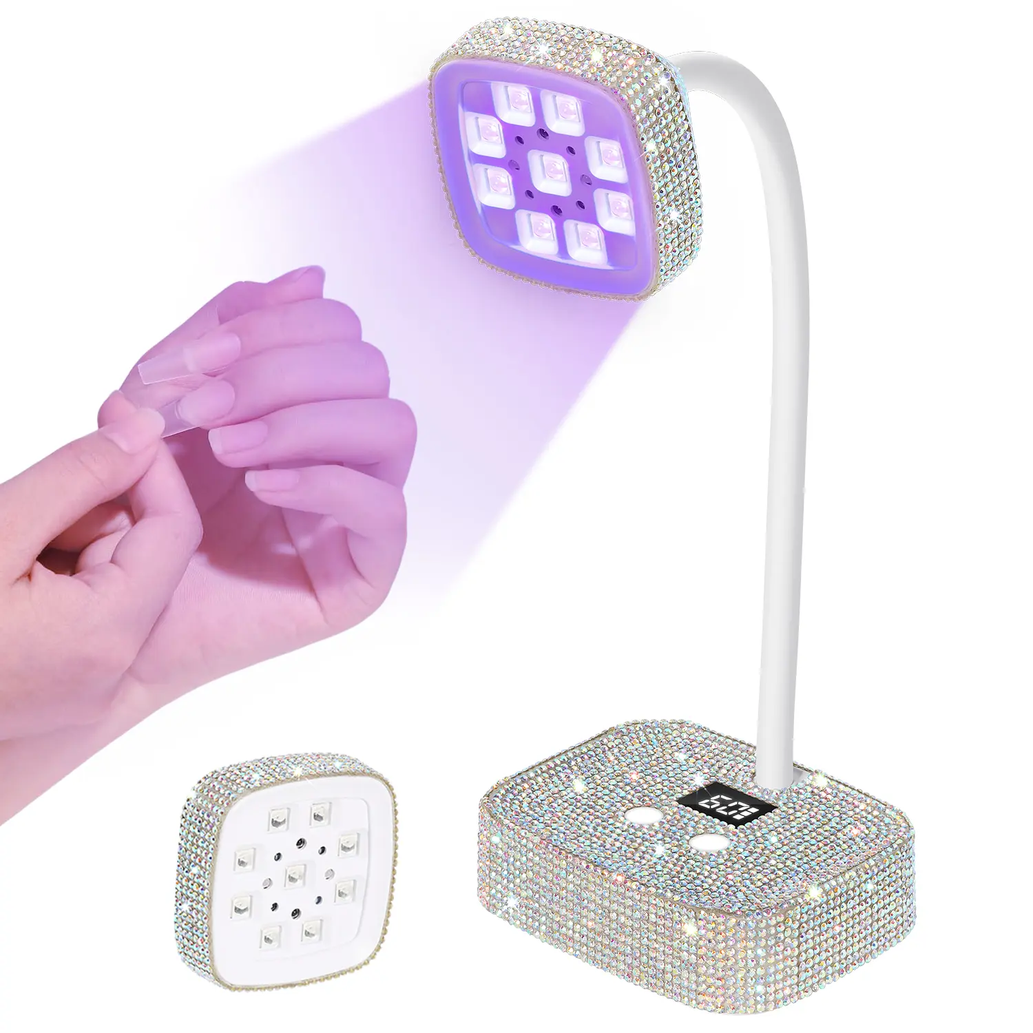 Gooseneck UV LED Nail Lamp, 9 LED 360° Flexible Neck Wireless Cordless Portable Nail Dryer for Fast Curing Gel Polish, Rechargeable Manicure Tool for Home & Professional Salon, Led Nail Light, Flash Curing Light Manicure Tool