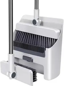 Broom with Dustpan Combo Set, 3 in 1 for Sweeping Indoor and Push Broom Outdoor with Dust Pan, 14.2 to 48.8 inch Adjustable Long Handle Broom and Dustpan Set