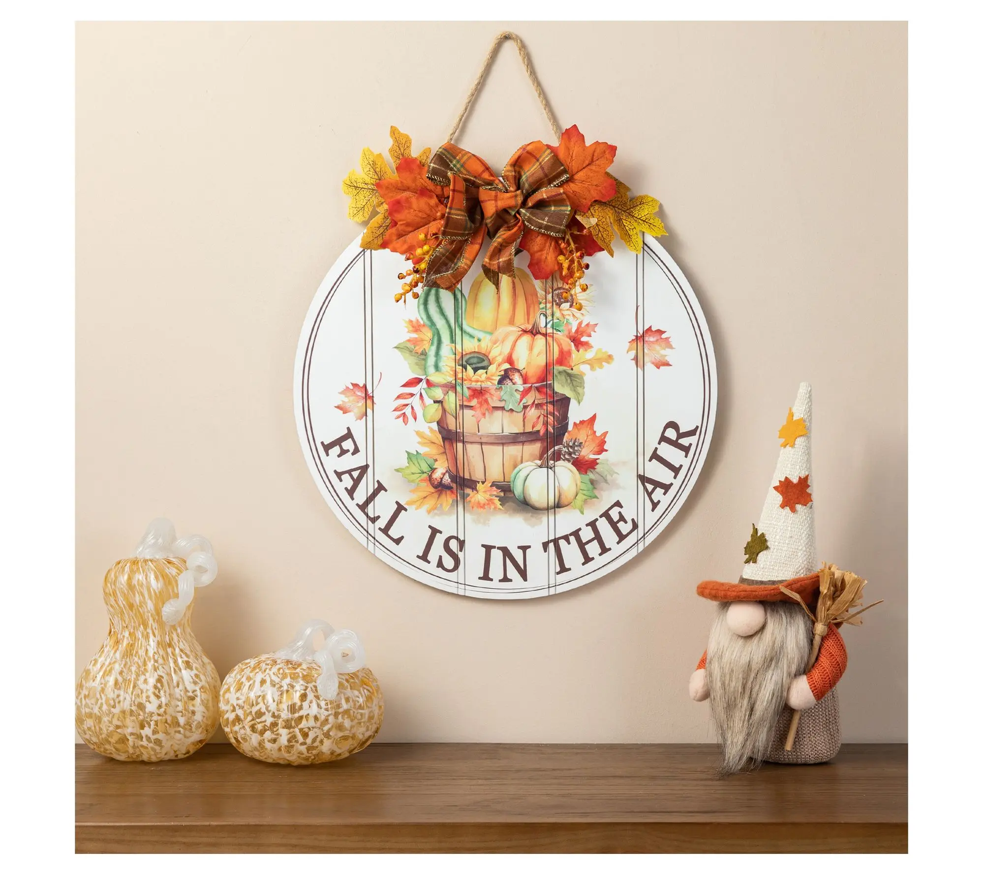 Glitzhome 15"D Fall Wooden Round Word Sign DoorHanger