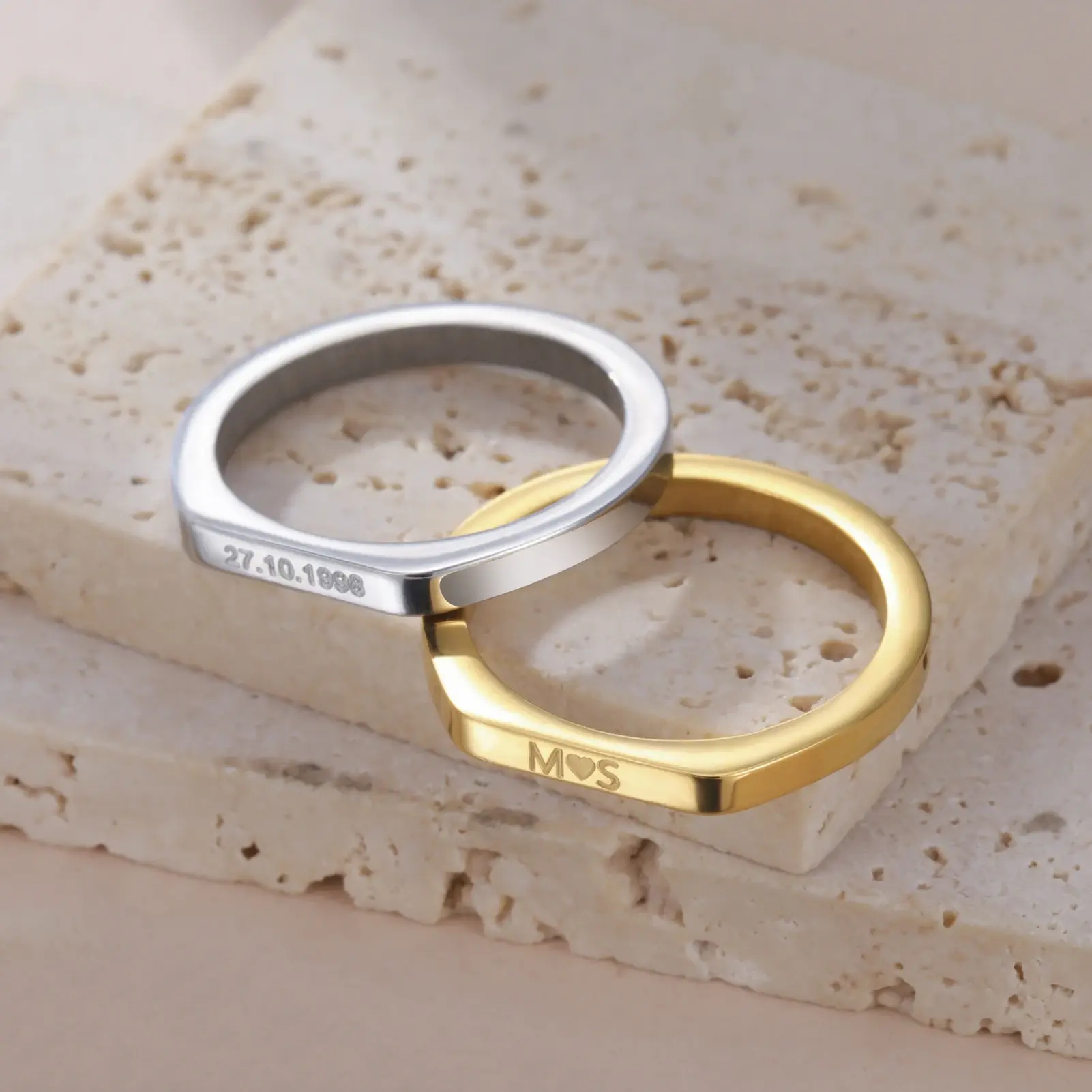 Cazador Stainless Steel Custom Name Date Engraved Rings for Women Men Personalized Couple Dating Ring Jewelry Valentine Gifts
