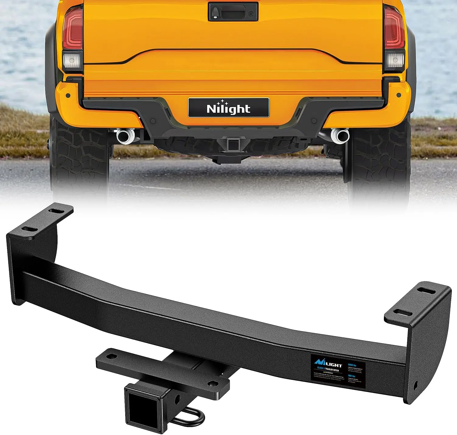 Nilight Class 3 Bolt-On Trailer Hitch - 2-Inch Receiver Tow Hitch, Black Powder Coated, Rust Resistant, Compatible with Toyota Tacoma 2016-2023, Car Accessories